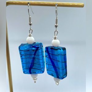 Blue and white edgy dangle earrings
